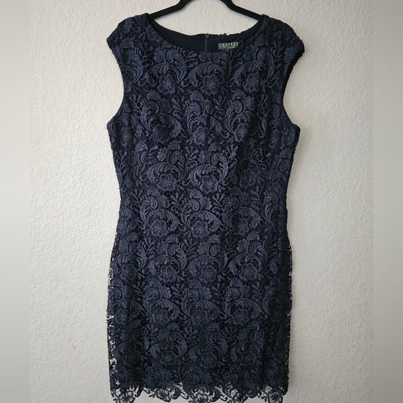 Ralph Lauren Dresses & Skirts - Lauren Ralph Lauren Evening Dress Lighthouse Navy Floral Lace Overlay Sz 16
